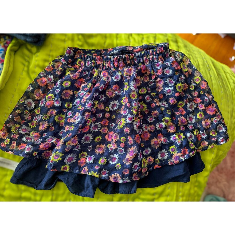 Disney D Signed Navy Blue Floral Print Lined Skirt Size S GUC